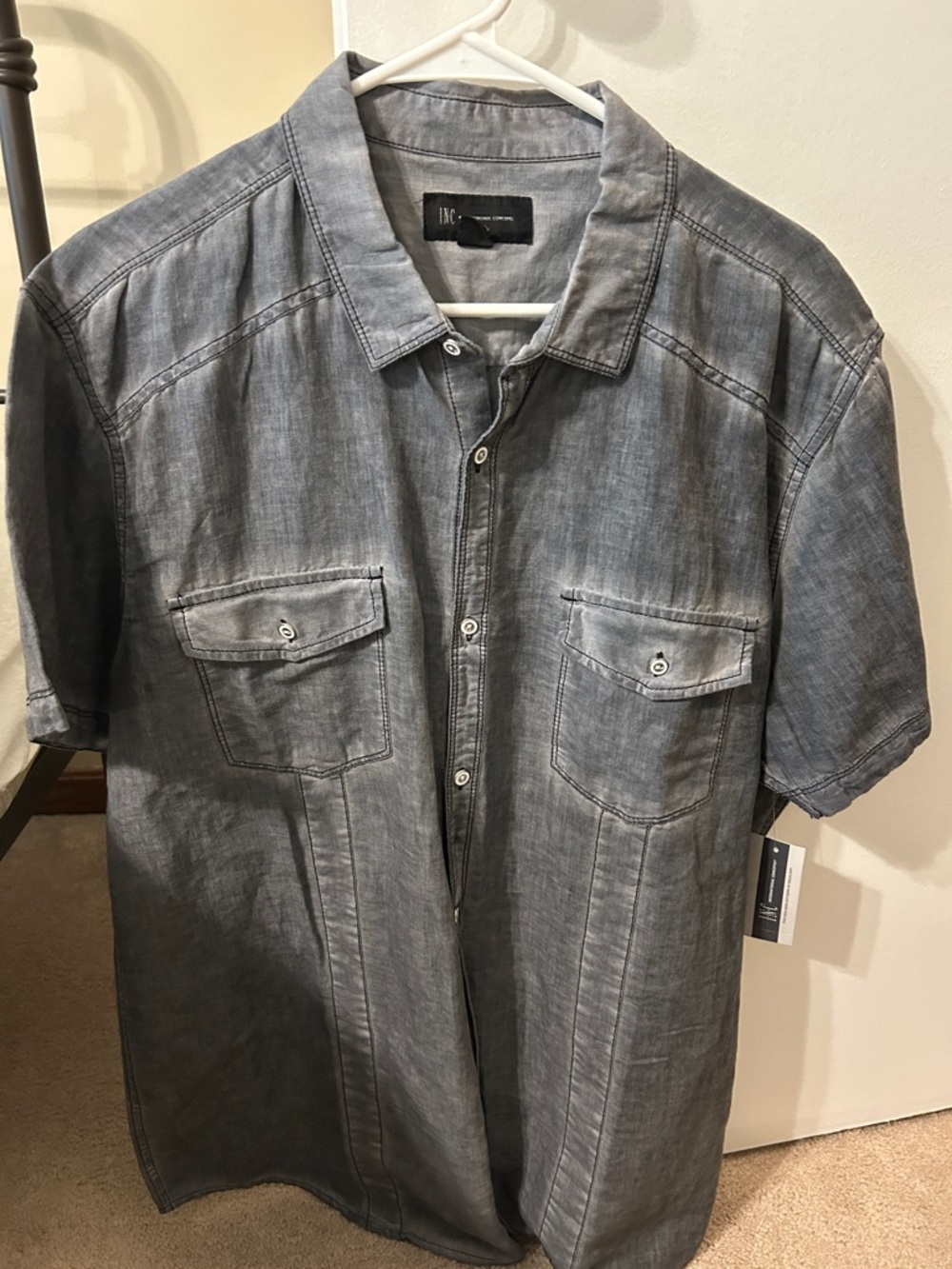 INC International Concepts Gray Short-Sleeve Button-Down Shirt